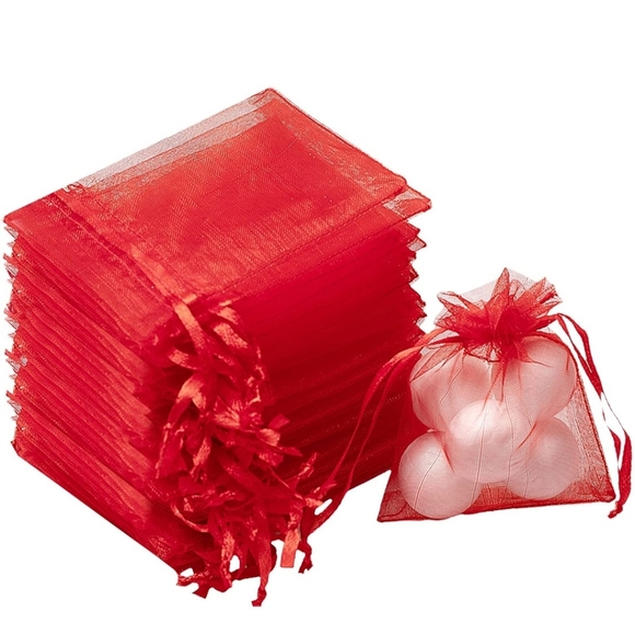 ⭐️5 for 20⭐️ 10 Red Organza Drawstring Bags 3x4 - Picture 3 of 4